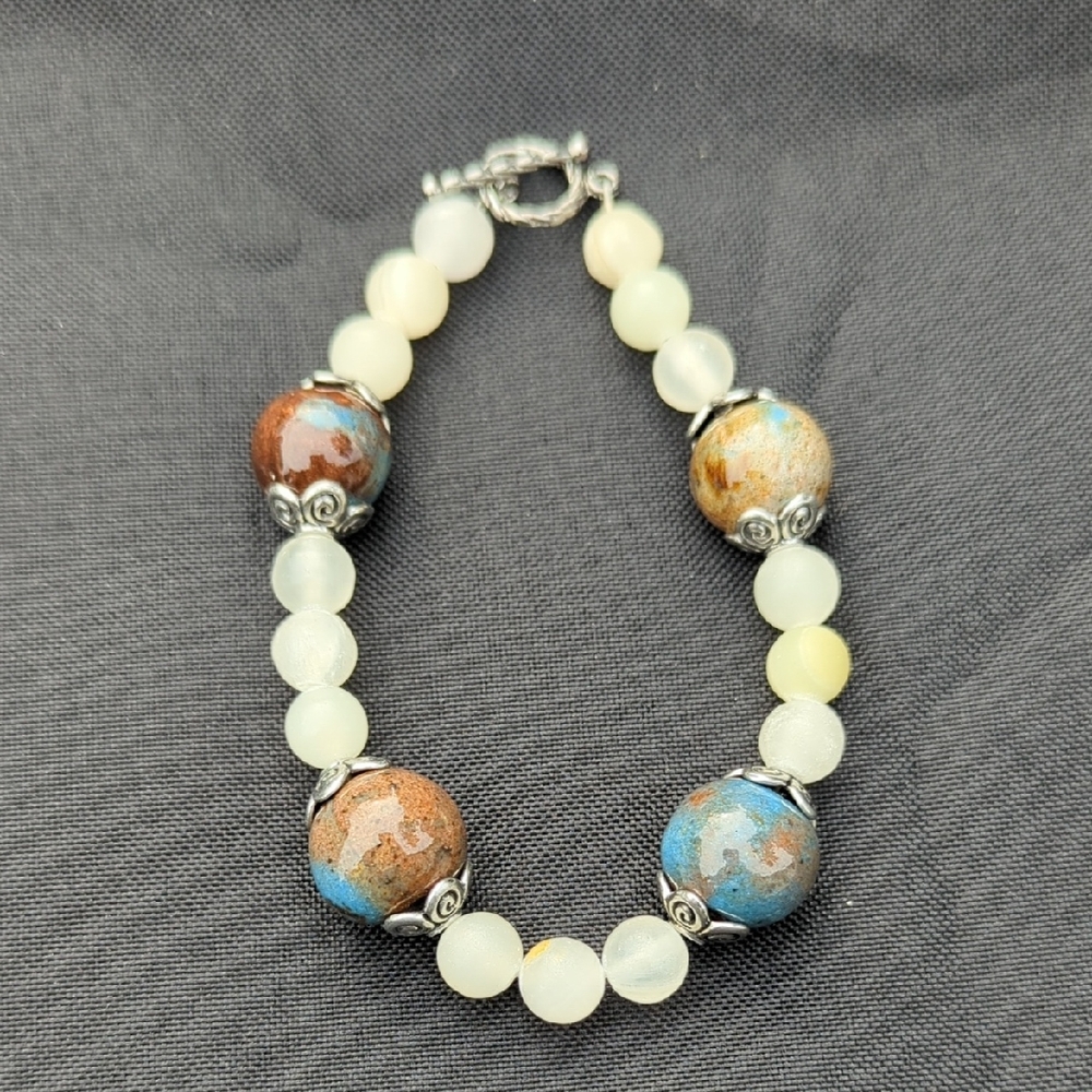 Bohemian Brown and Blue Beaded Bracelet